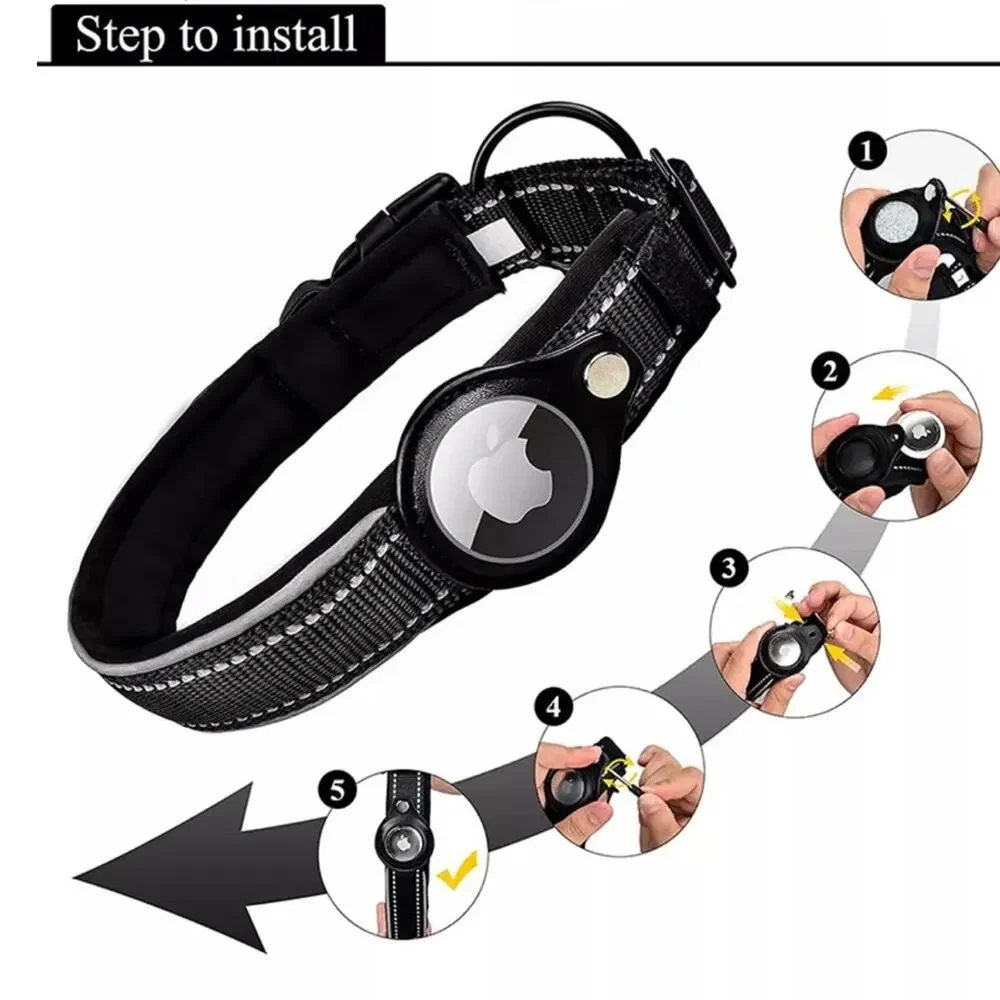 NWT dog collar orange Apple AirTag tracker reflective padded nylon large B182